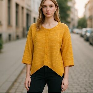 Rue21 Womens Yellow Heathered Long Sleeve Crew Neck‎ Ribbed Oversized Sweater S